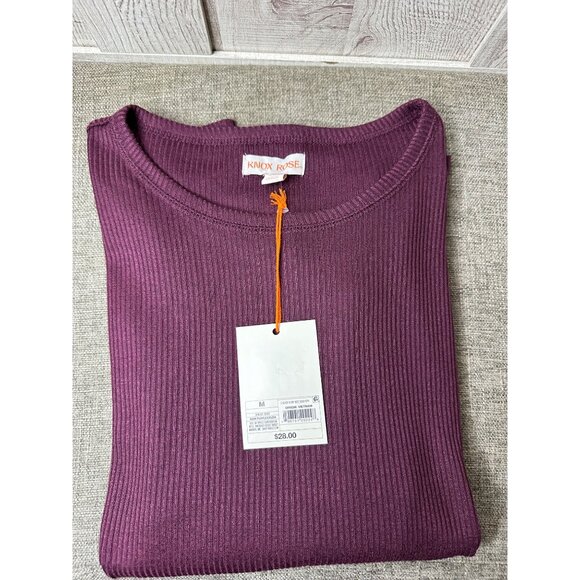 Knox Rose Womens Ribbed Long Sleeve Pullover Shirt Top Medium Dark Purple - Picture 3 of 7